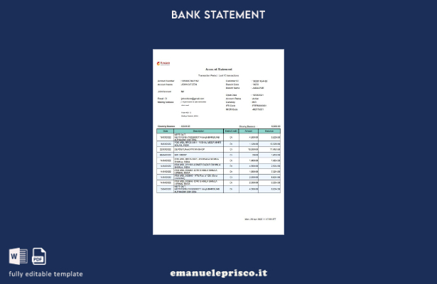 modello di parola di estratto conto bancario India Fincare stile verificato